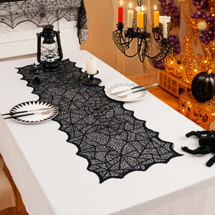 Halloween Black Spider Web Table Flag Cut Out Ghost Festival Party Atmosphere Decoration Table Funny Haunted House Shooting Cloth