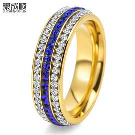 欧美电商饰品轻奢风个性情侣三排钻戒指高级感男女订婚结婚首饰