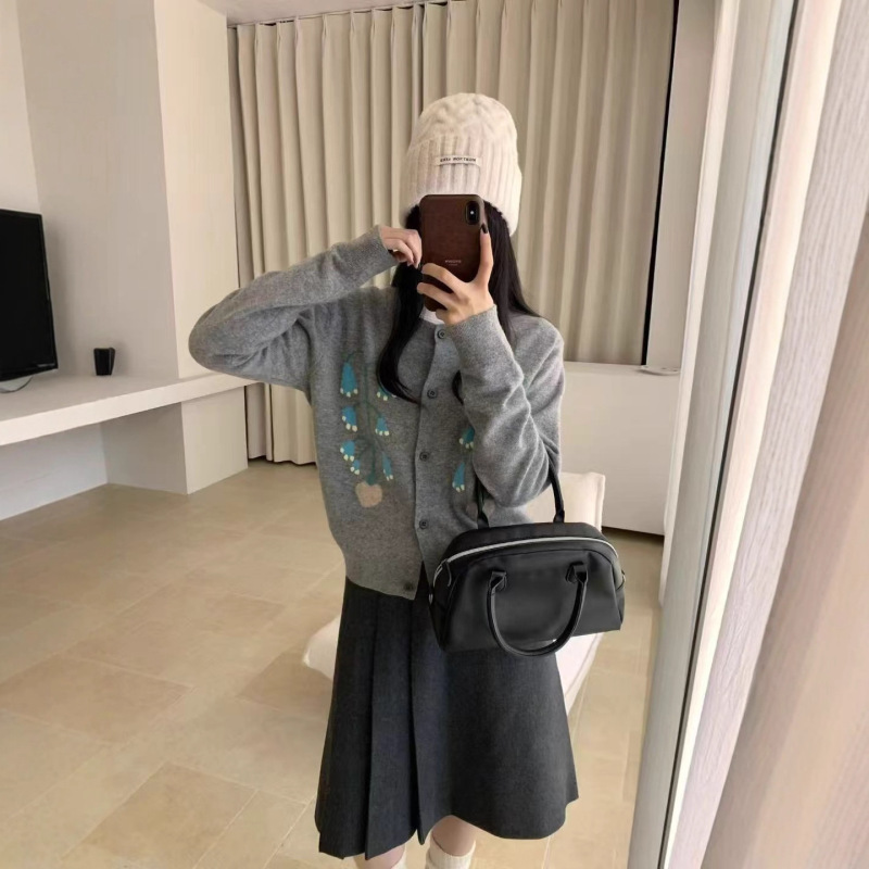 韩版慵懒风树叶提花毛衣开衫女2025早秋季新款百搭宽松针织衫上衣|undefined