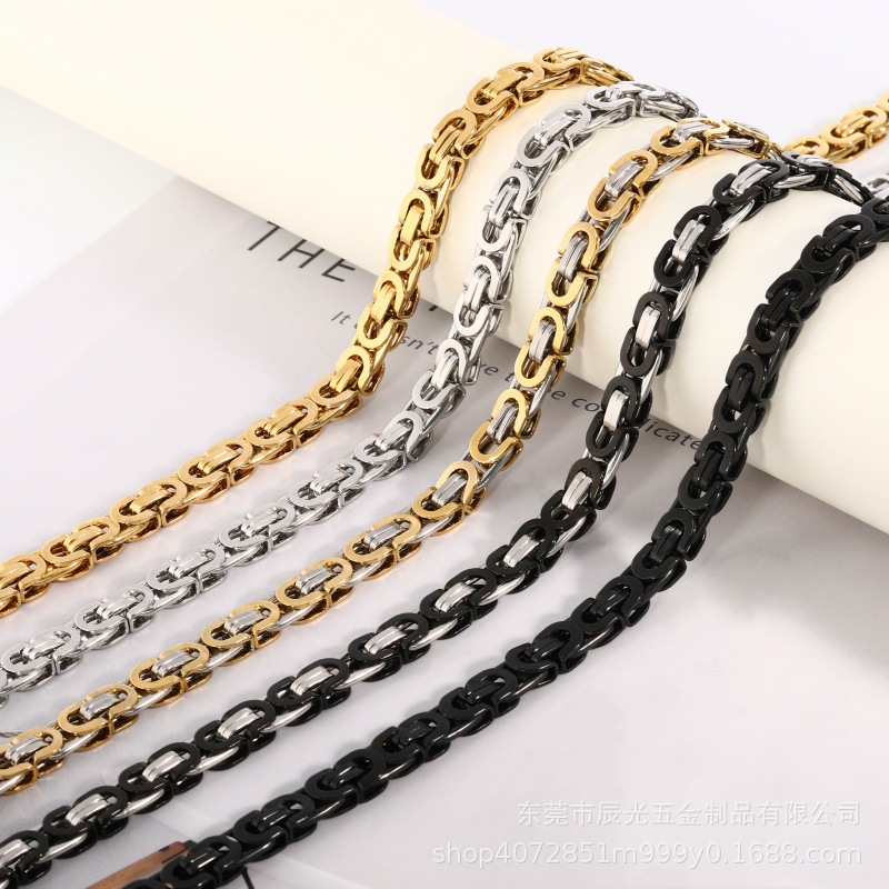 Hot-Selling Titanium Steel Byzantine Imperial Chain Hip-Hop Trendy Men's Stainless Steel Flat Necklace Jewelry Accessories Wholesale Chain
