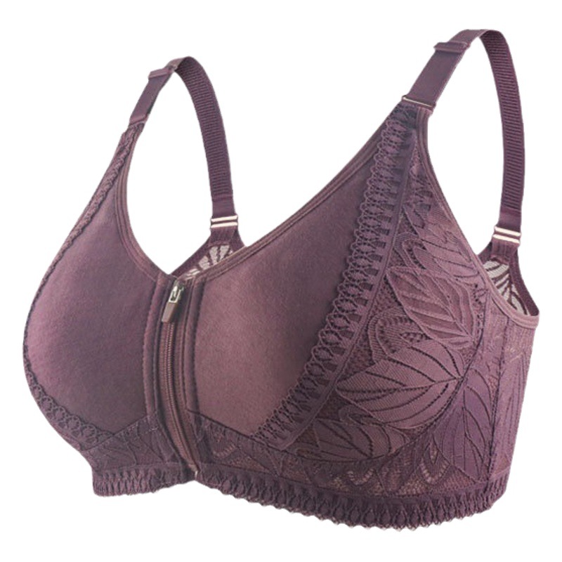 Inalámbrico espalda de encaje transpirable ropa interior cremallera frontal sujetador de mediana edad y ancianos mujeres ajustable más tamaño sujetador ajustable