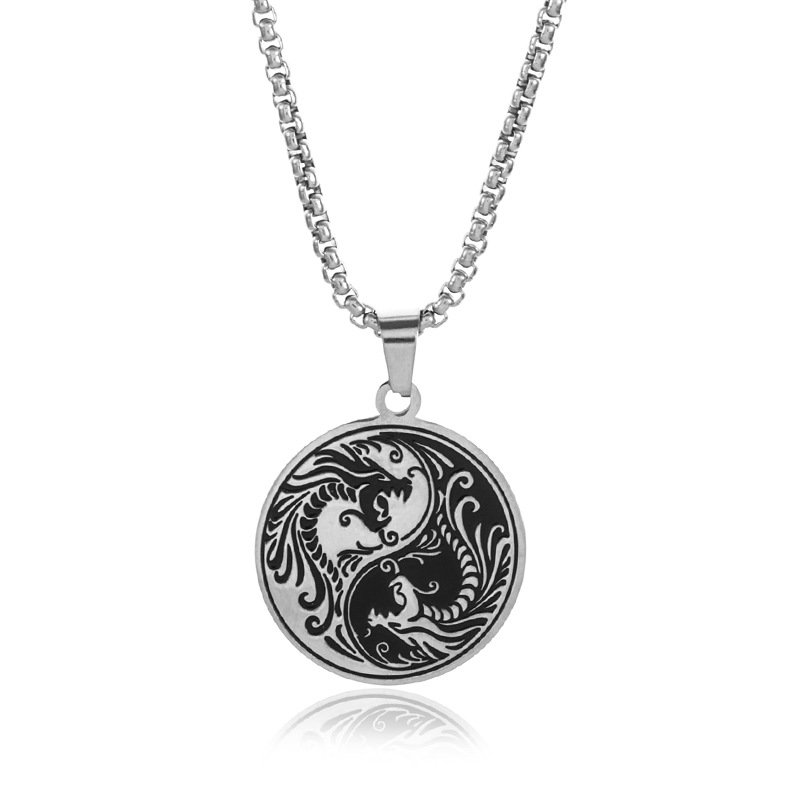 Colar étnico Yin Yang Dragão Jóias Aço Inoxidável Talismã Pingente Colar Personalidade Masculina Jóias_voghion.com