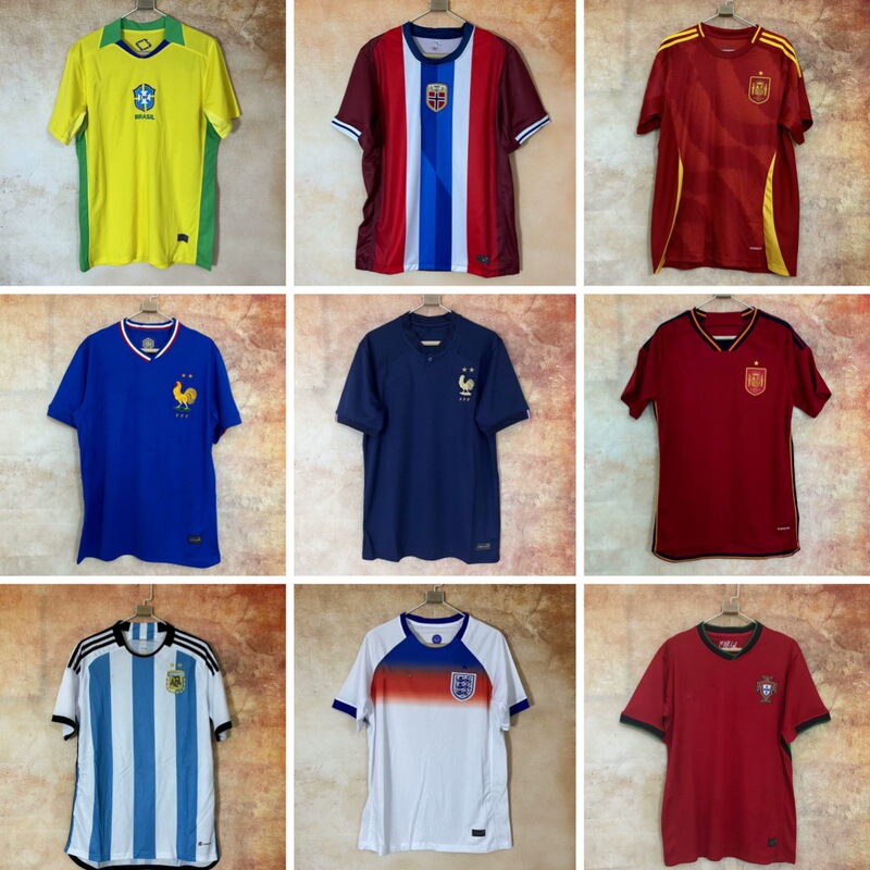 Old Models of National Team Football Jerseys: France, Argentina, Spain, Brazil, Ghana, Norway, Italy Home and Away Jerseys