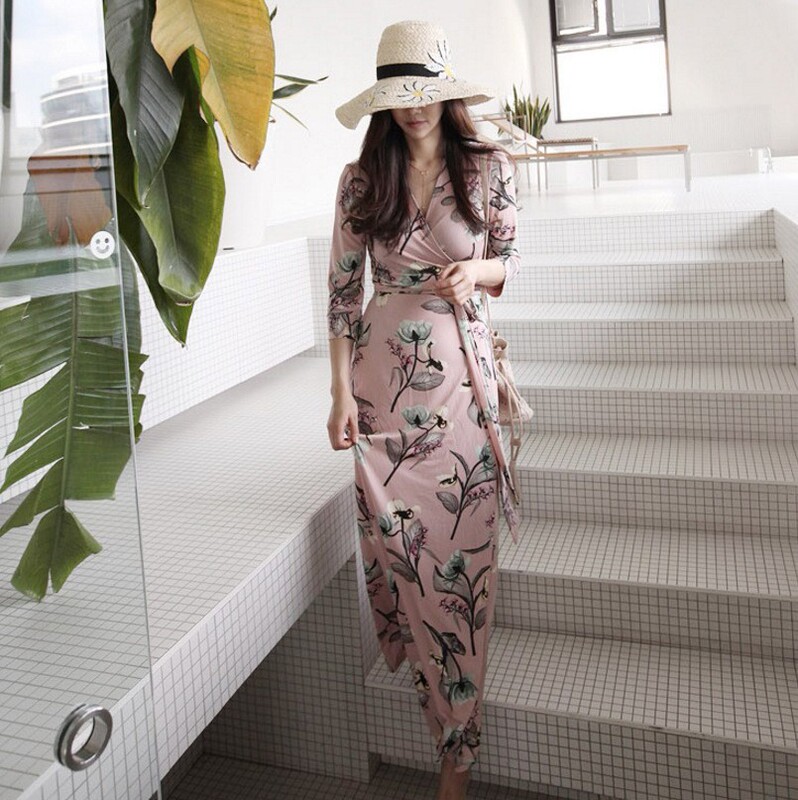 Long Dress for Women New Summer Floral Fresh Floral Wrap Skirt V Neck Slit Hip Skirt Long Dress for Women New Summer Floral Fresh Floral Wrap Skirt V Neck Slit Hip Skirt