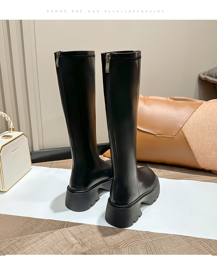 Bottes à semelles épaisses, bottes à tube long pour enfants, nouvelles bottes à tube moyen pour l'automne et l'hiver, bottes à tube haut petites et rétro, bottes Slim Knight_voghion.com