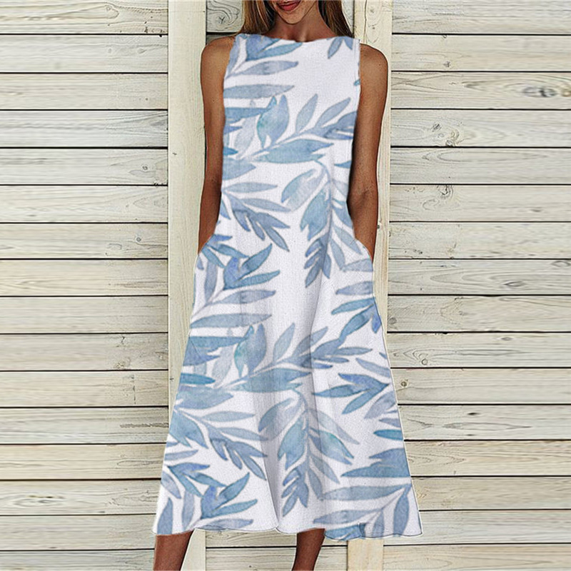 2022 cross-border independent station new floral women's summer European and American loose large size sleeveless short sleeve dress