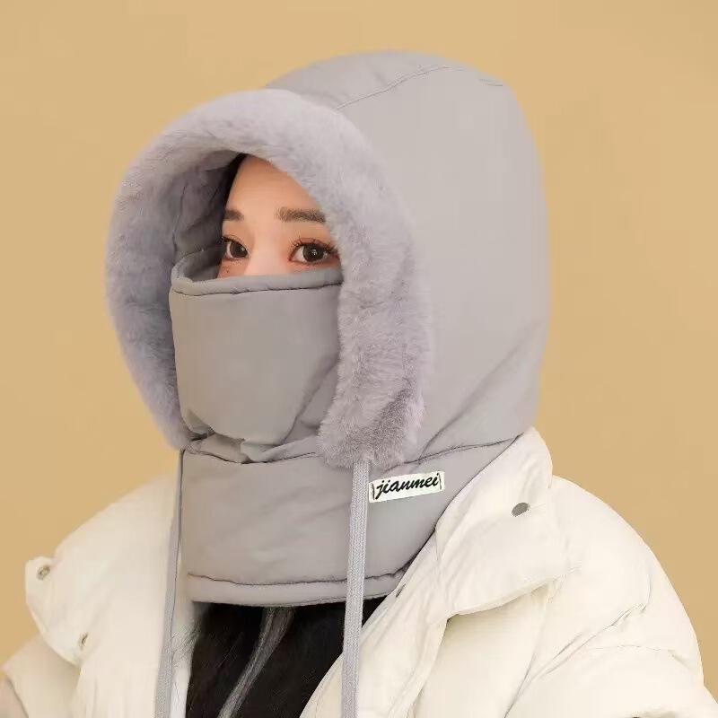 防寒雷锋帽男女套头护耳滑雪户外骑车加绒保暖面罩围脖骑车一体|undefined