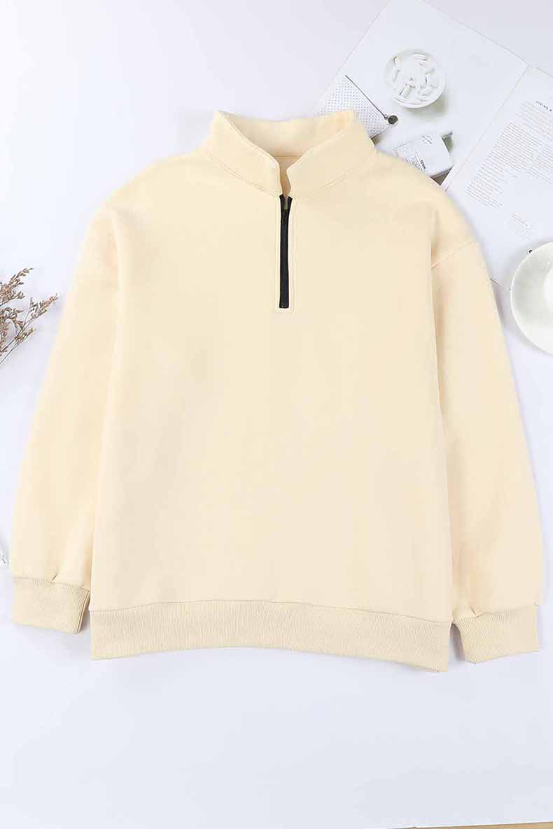 Zipper Collared Solid Color Loose Sweatshirt in Hoodies & Sweatshirts