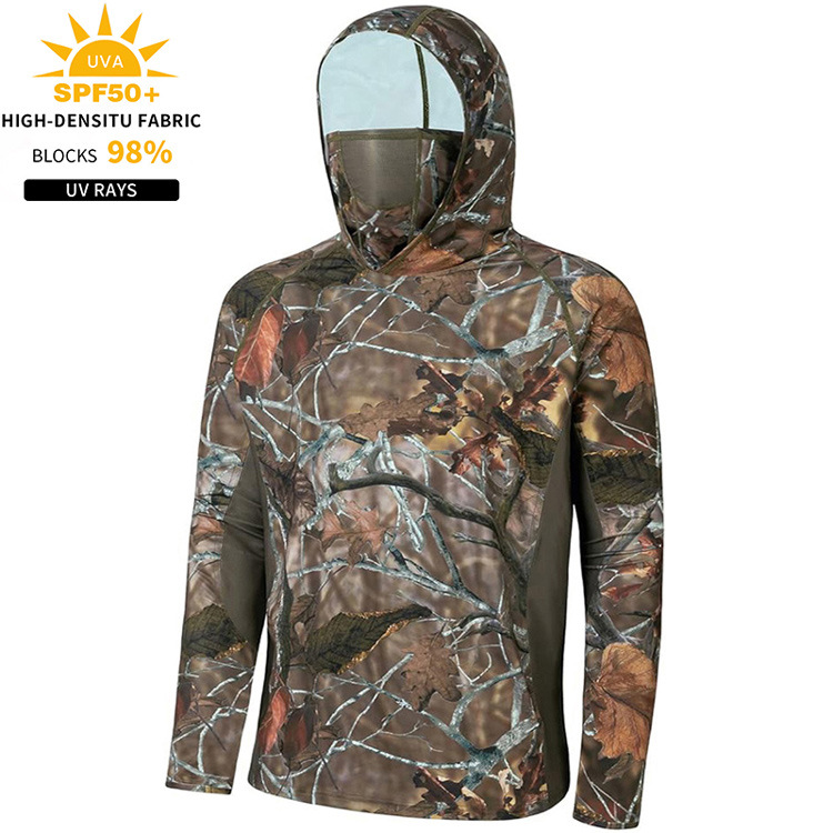 Upf50+ Ice Silk Sun Protection Clothing, Lightweight, Breathable, Quick-Drying Hooded T-Shirt, Mask, Neck Scarf, Fishing Clothing, Hunting Sun Protection Clothing