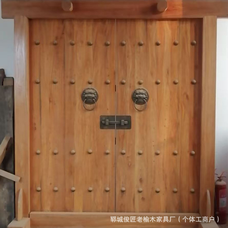 Old Elm Wood Guesthouse Villa Gate Courtyard Ancestral Hall Double-Open Wooden Door Chinese Retro Weathered Entrance Landscape Door