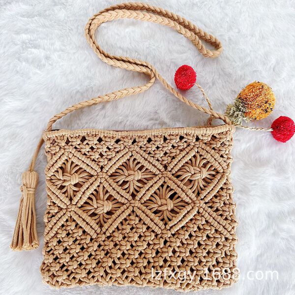 2026 Hot Style Tassel Woven Bag Cotton Rope Women’s Shoulder Bag…