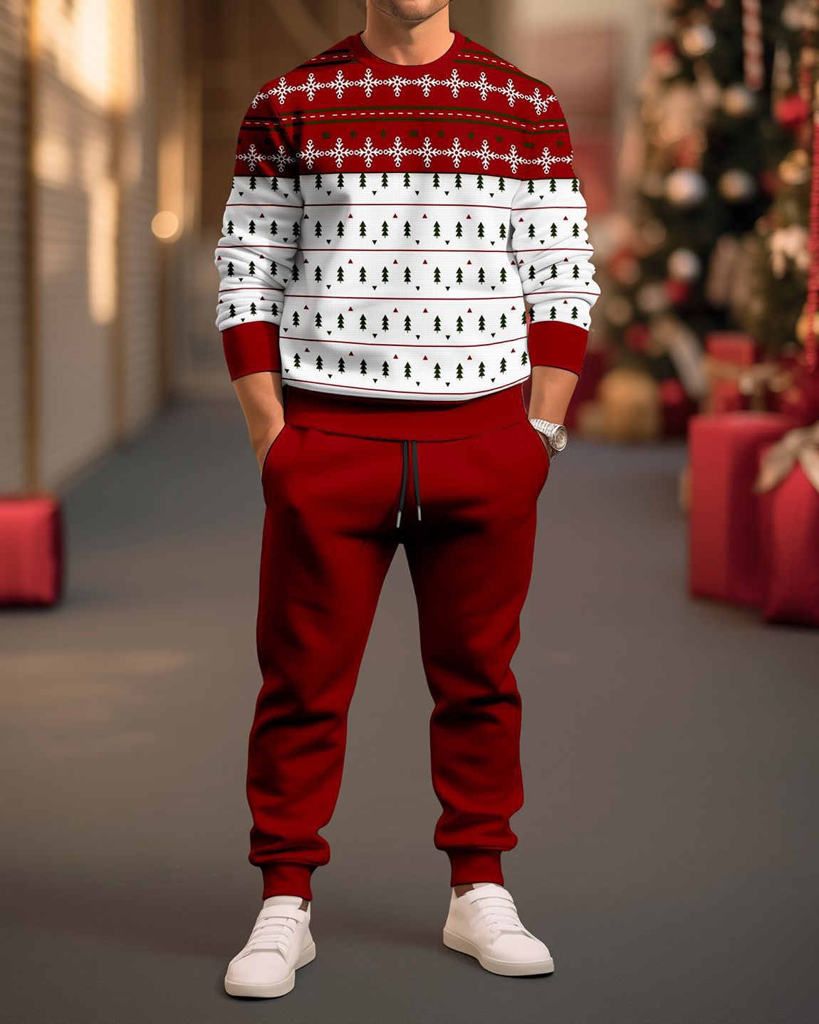 Comercio exterior transfronterizo Europa y América 3D impresión digital retro cuello redondo suéter pantalones traje ME1-ML1