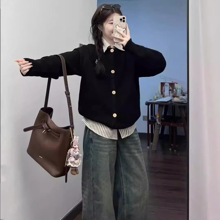 韩系刺绣学院风毛衣女外套春秋宽松气质慵懒高级感针织开衫|undefined