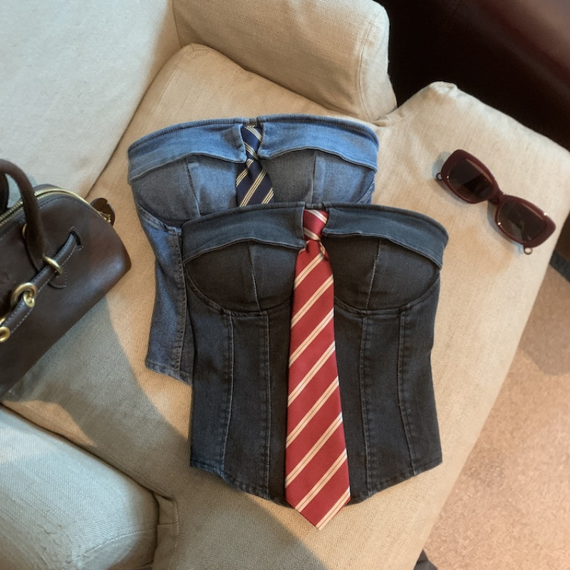 Real Price, Real Value: Summer Denim Tube Top with Tie