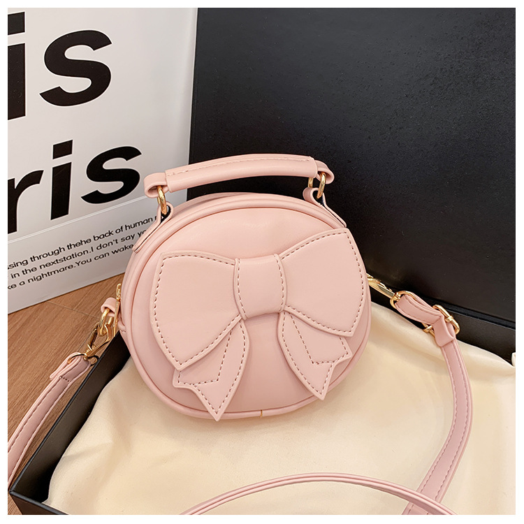 151g Weight Polyester Lining Material Zipper Closure Type Top Handle, Sling Strap Strap Type Crossbody Bag Bags Type Casual, Daily, Shopping Occasion Pu Leather Material Bow Knot Pattern All Seasons Season Girl'S Gender Cute Style Round Shape Girl'S Pu Leather Bow Knot Cute Round Zipper Crossbody Bag 14