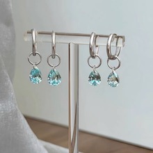 按周末韩国进口湖水淡蓝锆石!通体S925纯银气质百搭耳环耳扣ins风
