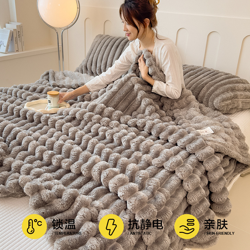 Manta de Felpa de Piel de Conejo, Manta para Siesta en la Oficina, Manta de Coral, Regalo, Manta Pequeña para Aire Acondicionado, Venta al Por Mayor