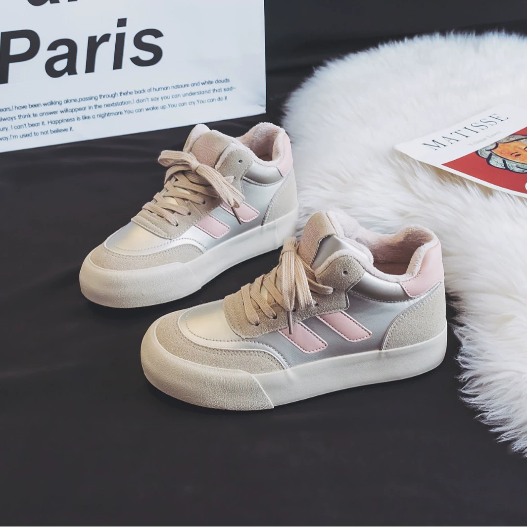 В наличии: Новые женские повседневные универсальные кроссовки на флисовой подкладке и с хлопковым утеплителем, средней высоты, весна-осень 2025, модель H1260