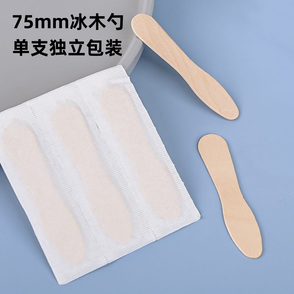 Cuchara de hielo desechable al por mayor Cuchara de helado de embalaje independiente Cuchara de degustación desechable de abedul natural degradable