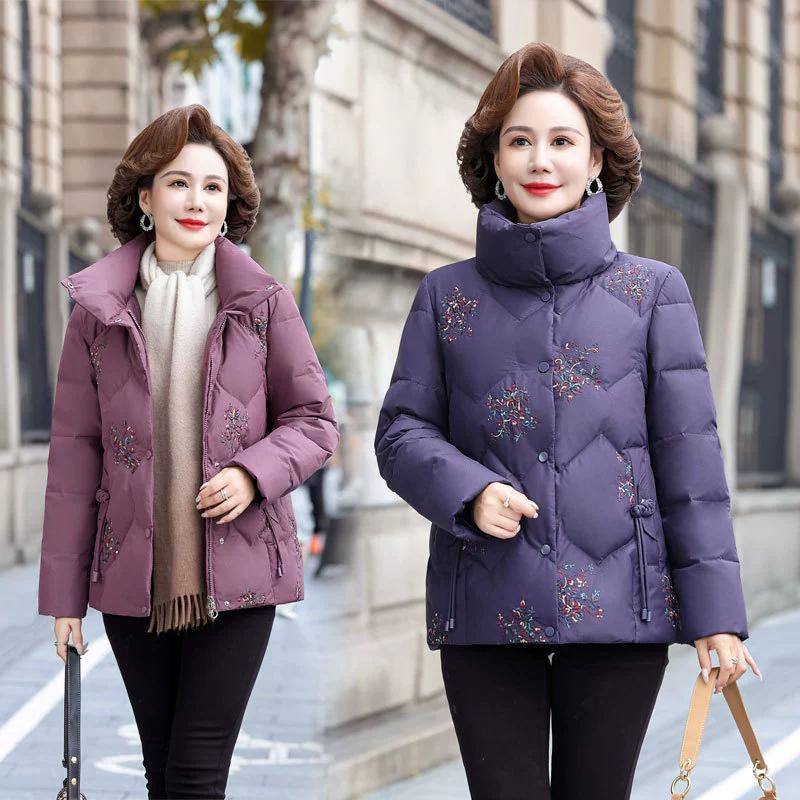 Пуховик для матери, модный воротник-стойка, зима 2023, новая короткая женская Свободная утепленная теплая куртка в западном стиле