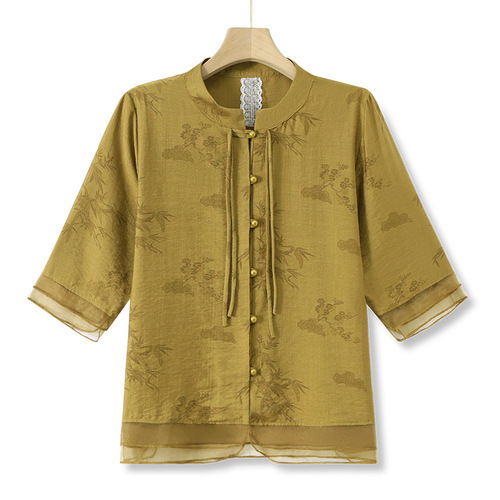 2025 New Mother Summer Set for Women, Youthful 50-Year-Old Fashion, Chinese Style, Elderly Women's Stylish and Trendy Two-Piece Set