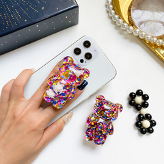 小熊氣囊支架炫彩亮片雲朵懶人桌面氣墊支撐可伸縮小眾背貼指環扣