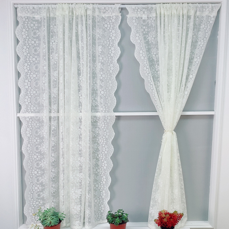 Korean-style Pastoral Living Room Sheer Curtain White Lace Partition Door_voghion.com