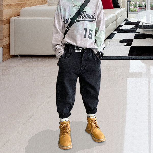 Black children's autumn jeans for boys
