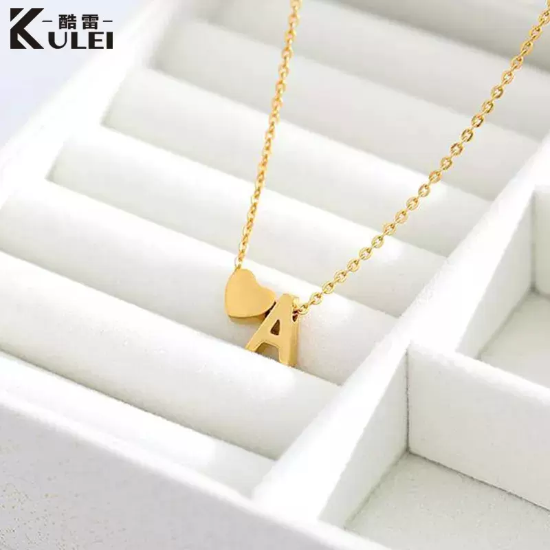 酷雷不锈钢饰品批发欧美外贸跨境电商英文字母桃心爱心组合项链