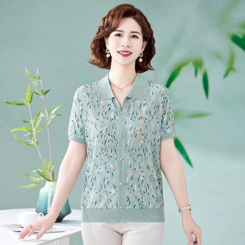 Летняя одежда для мам 2025, новый стиль, футболки с короткими рукавами, топы для женщин среднего и пожилого возраста 40 и 50 лет, рубашки для похудения больших размеров