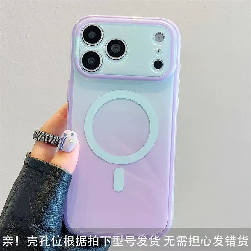 抖音小红书超火粉绿晕染磁吸支架适用iPhone17promax苹果16手机壳