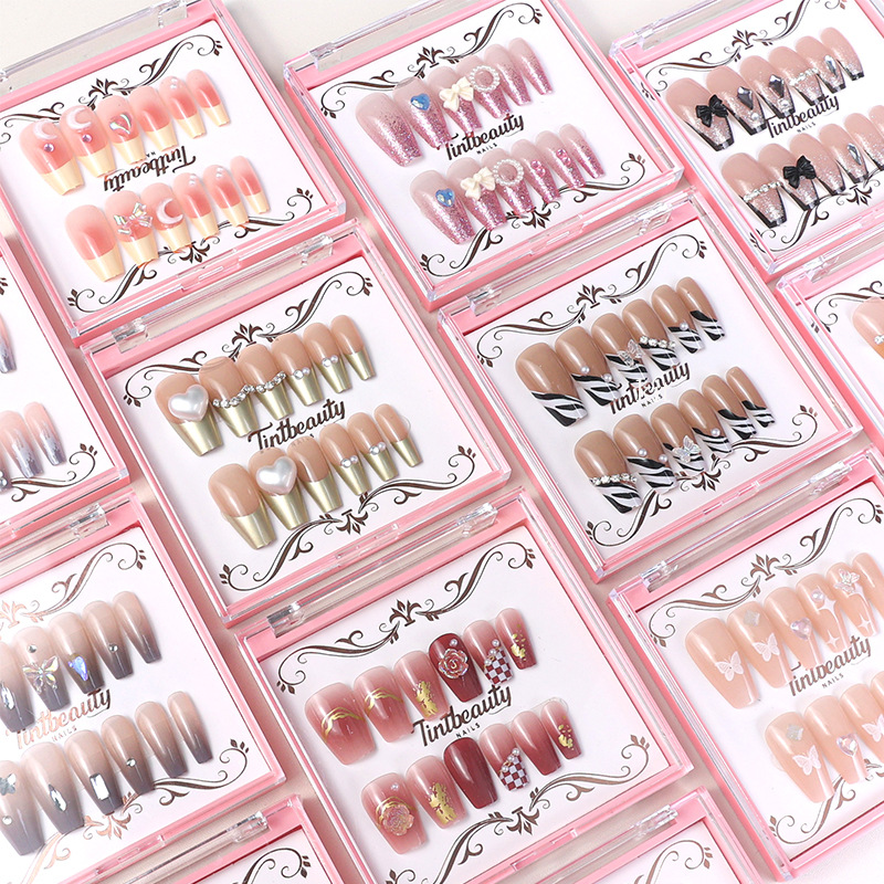 Manicure con taladro de uñas hechas a mano en caja de uñas acabadas piezas de uñas falsas piezas de uñas con parches de gelatina con accesorios