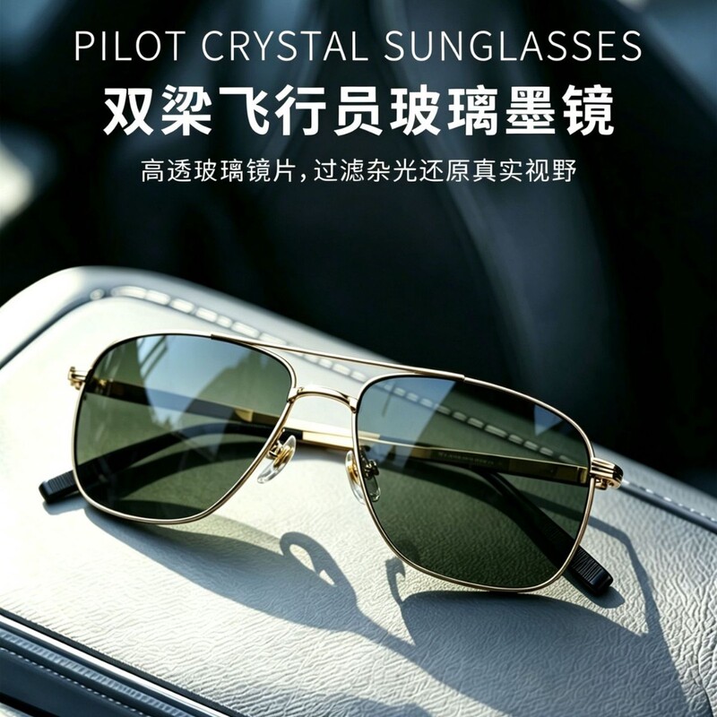 Trendy Double-Bridge Glass Sunglasses for Men, Square Frame Sunglasses, Korean Style Full-Frame Driving Anti-Uv Sunglasses Trendy Double-Bridge Glass Sunglasses for Men, Square Frame Sunglasses, Korean Style Full-Frame Driving Anti-Uv Sunglasses