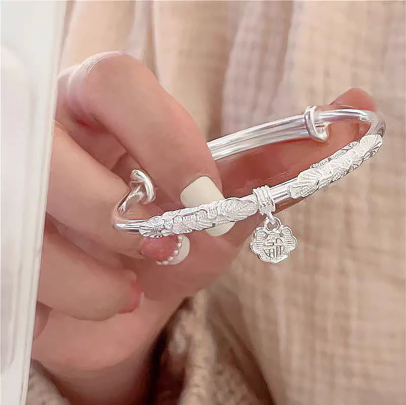 Bracelet 925 sterling silver, adjustable women's bangle, simple elegant design