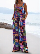 M 82561 Ethnic Patchwork Print Button Jumpsuit �����ƴ����
