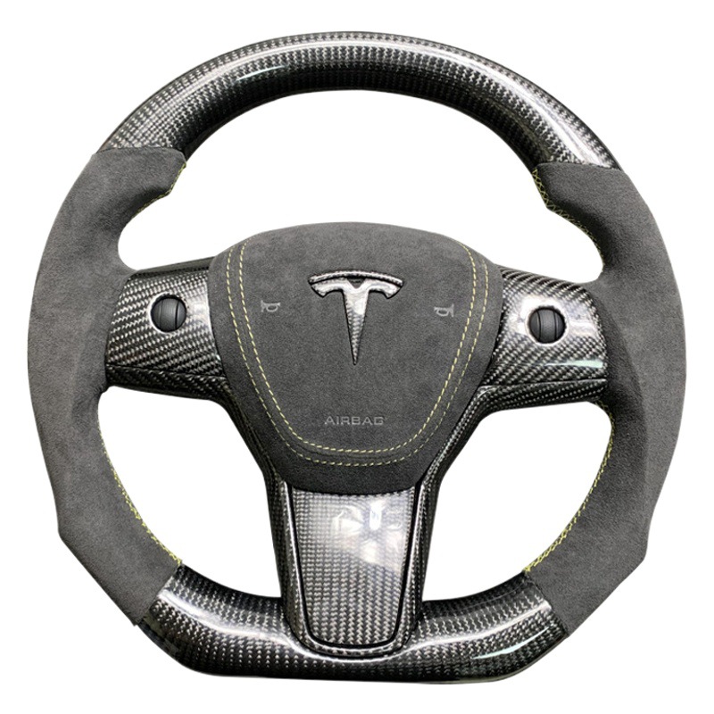 Aplicable a Tesla Modelo 3/Y modificado fibra de carbono volante actualización gamuza soja D-tipo volante