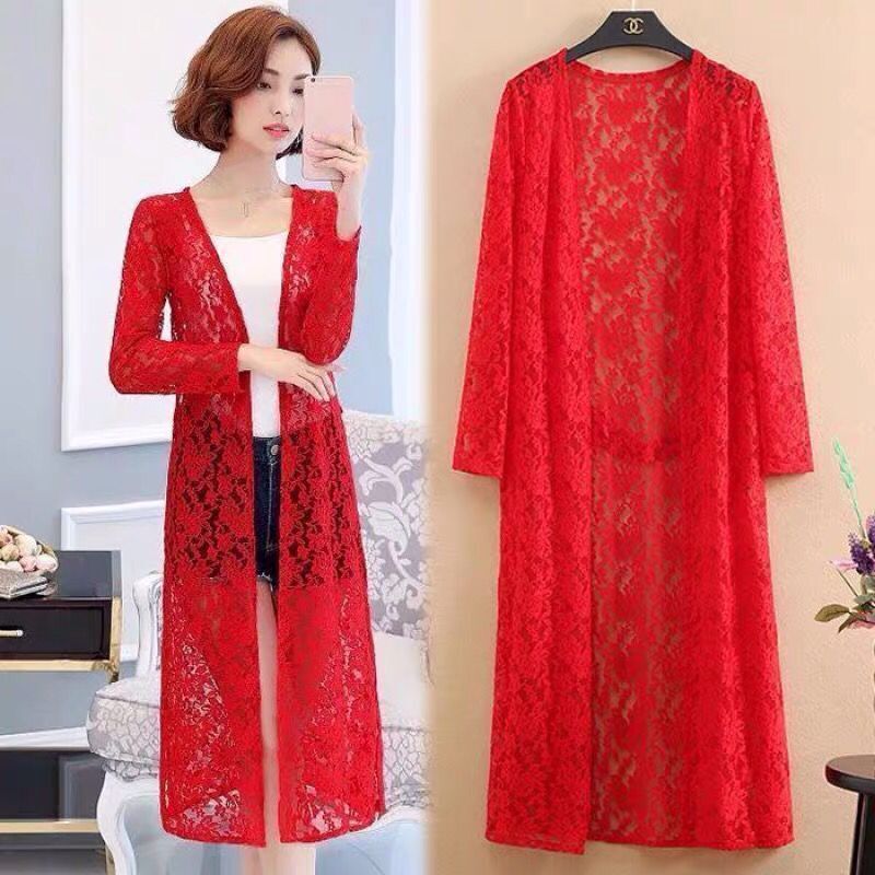 Fat Outer Summer Women's Long-Sleeved Cardigan Top Loose Lace Sun Protection Clothing Mid-Length Shawl Thin Coat Air-Conditioning Shirt Fat Outer Summer Women's Long-Sleeved Cardigan Top Loose Lace Sun Protection Clothing Mid-Length Shawl Thin Coat Air-Conditioning Shirt