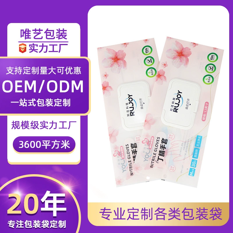 Одноразовые перчатки Флип-упаковочный пакет Влажная бумага Мешок для мытья Тип удаления Латексные нитриловые перчатки Упаковочная сумка на заказ