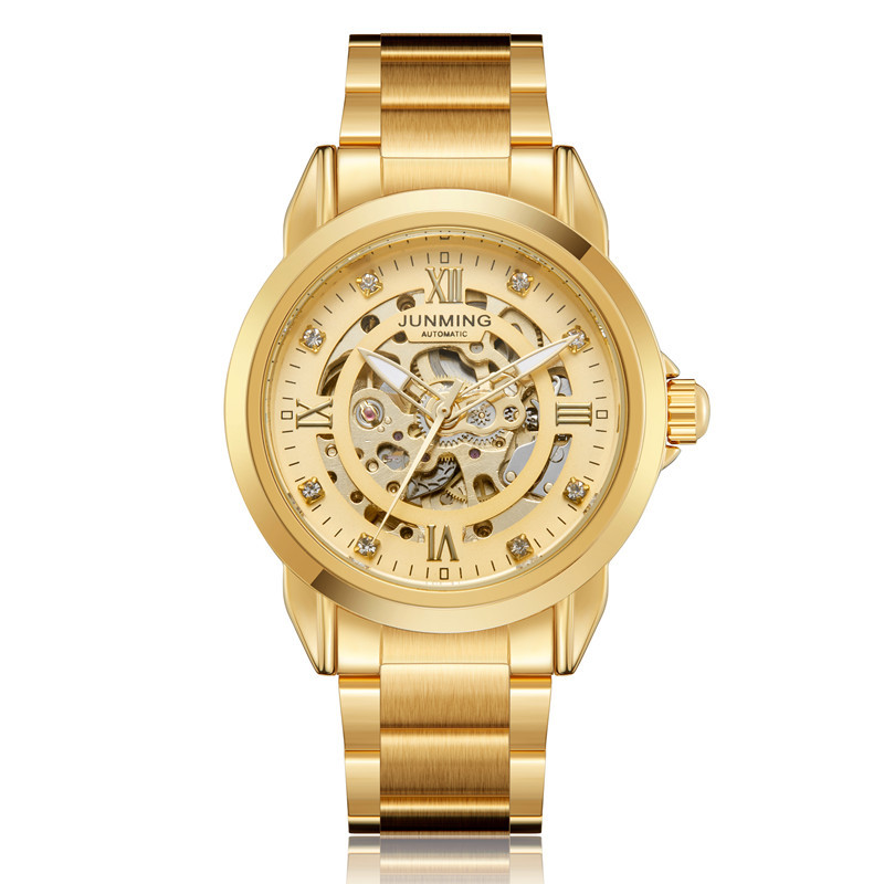 JUNMING marca reloj deportivo impermeable luminoso automático reloj mecánico moda hueco reloj de los hombres