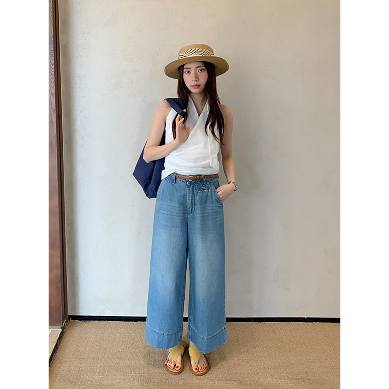 Icciicc Bi-Style~Korean-Style Lazy Loose-Fitting Slimming Denim Cropped Pants High-Quality Wide-Leg Pants 0090A
