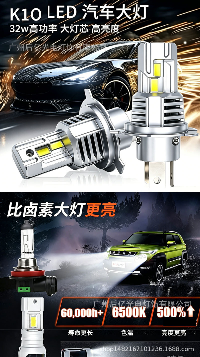 Car Led Headlights for Cross-Border Use, Modified High-Brightness Integrated High and Low Beam Car Headlights, Led Front Lights