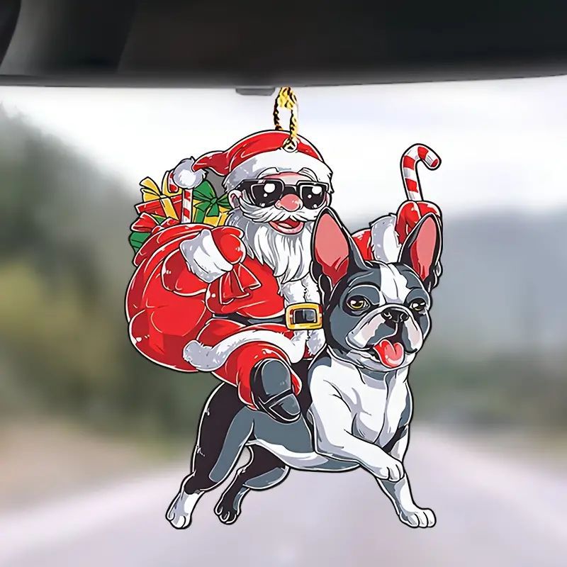 Navidad 2D Santa Claus y perros de vacaciones colgante acrílico plano transfronterizo nuevo colgante de decoración interior del automóvil