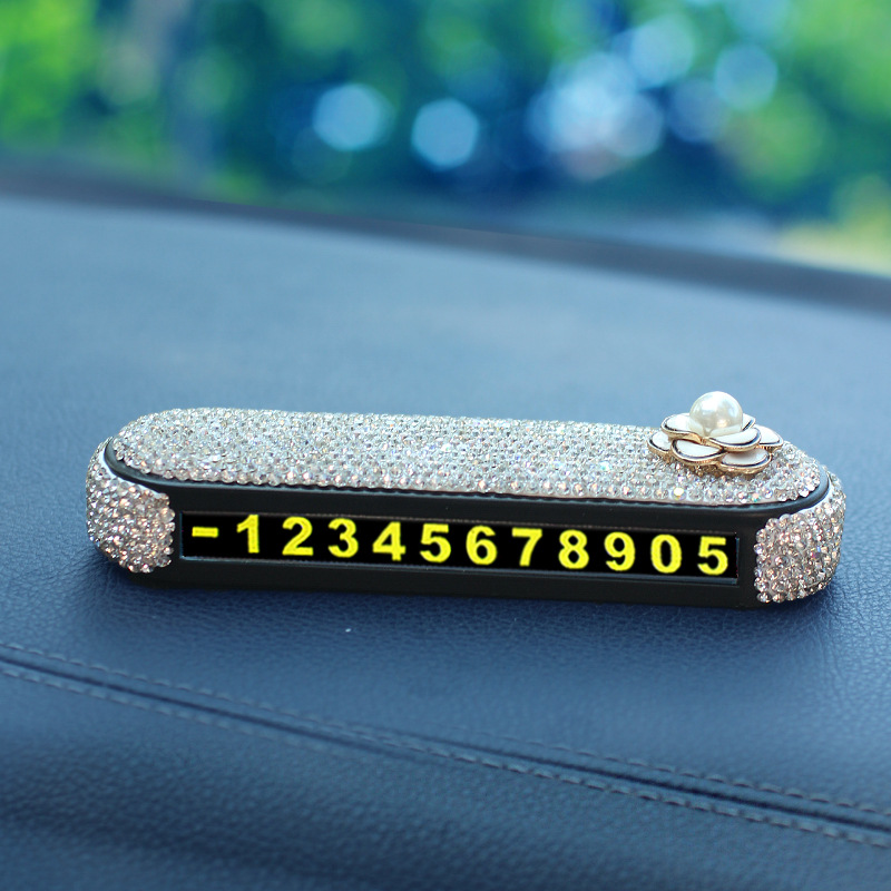 Tarjeta de estacionamiento temporal para automóvil con incrustaciones de diamantes, celebridad de Internet femenina, número de teléfono creativo, tarjeta de transferencia, decoración de automóvil móvil