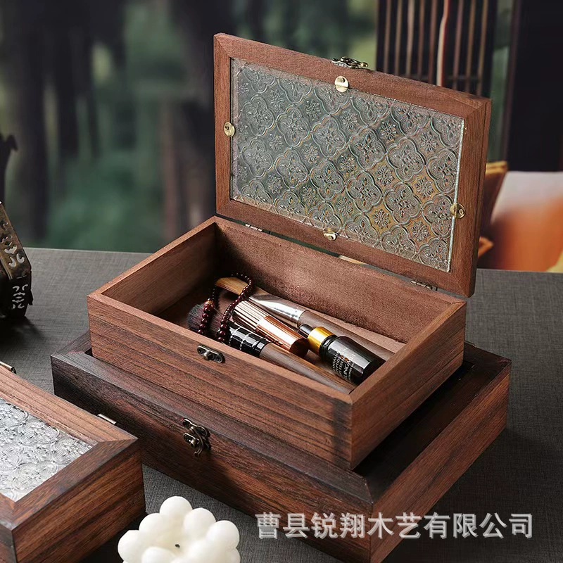 Ретро ювелирные изделия деревянная коробка настольная косметика для отделки мусора деревянная коробка новая бегония цветочная стеклянная крышка для ухода за кожей деревянная коробка
