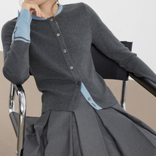 内搭冬装打底衫灰色绵羊毛优雅拼接毛针织衫女感简约毛衣