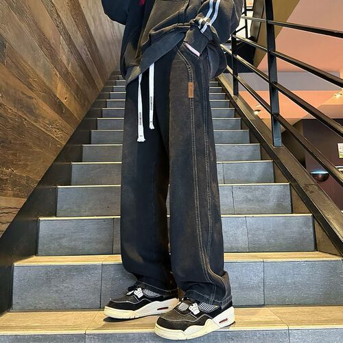 American style trendy brand denim jeans for men, spring and autumn straight leg loose wide leg casual long pants, summer thin model