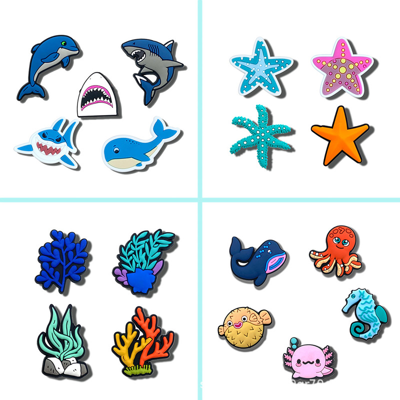 サメ、イルカ、ヒトデ、海洋動物、Zhibixing クロックス、アクセサリー、PVC ソフトラバークロックス、靴バックル、靴の花の装飾|undefined