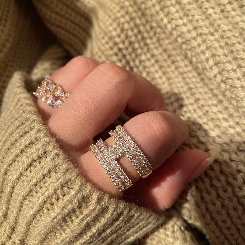 Fashion Letter Copper Inlay Zircon Womenu0027S Rings Earrings Necklace