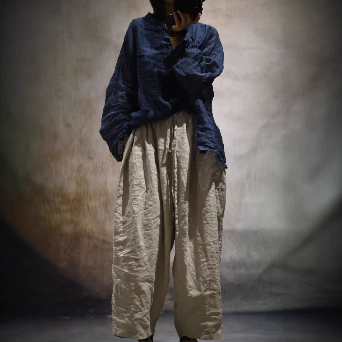 250407/Cangcang льняная лента эласткая талия весной и летом повседневные брюки с низкой промежностью