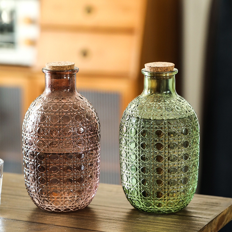 大号透明玻璃瓶1000ml大容量家用商用饮料洋酒分配器空瓶带木塞